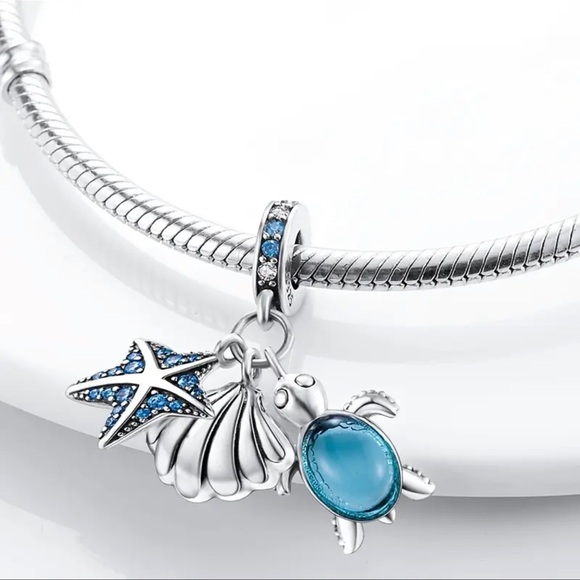 Sterling Silver Ocean Charm with  Blue Accents - Picture 2 of 3
